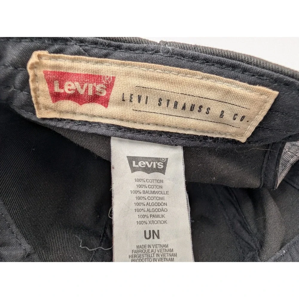 Levis Mens Faded Black Cotton Baseball Cap Adjustable Leather Strap Hat